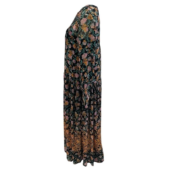 FREE PEOPLE See It Through Long Sleeve Maxi DRESS Floral Black Combo NWT - Picture 10 of 15